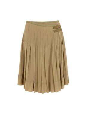 Bottega Veneta Vintage Pleated Skirt Wrapped Belt Beige